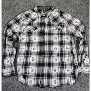 Moonshine Spirit Flannel Shirt Men's Medium Aztec Plaid Western Pearl Snap